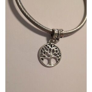 Tree of Life Silver Tone Cable Wire Bangle Bracelet Twisted Metal Jewelry Womens